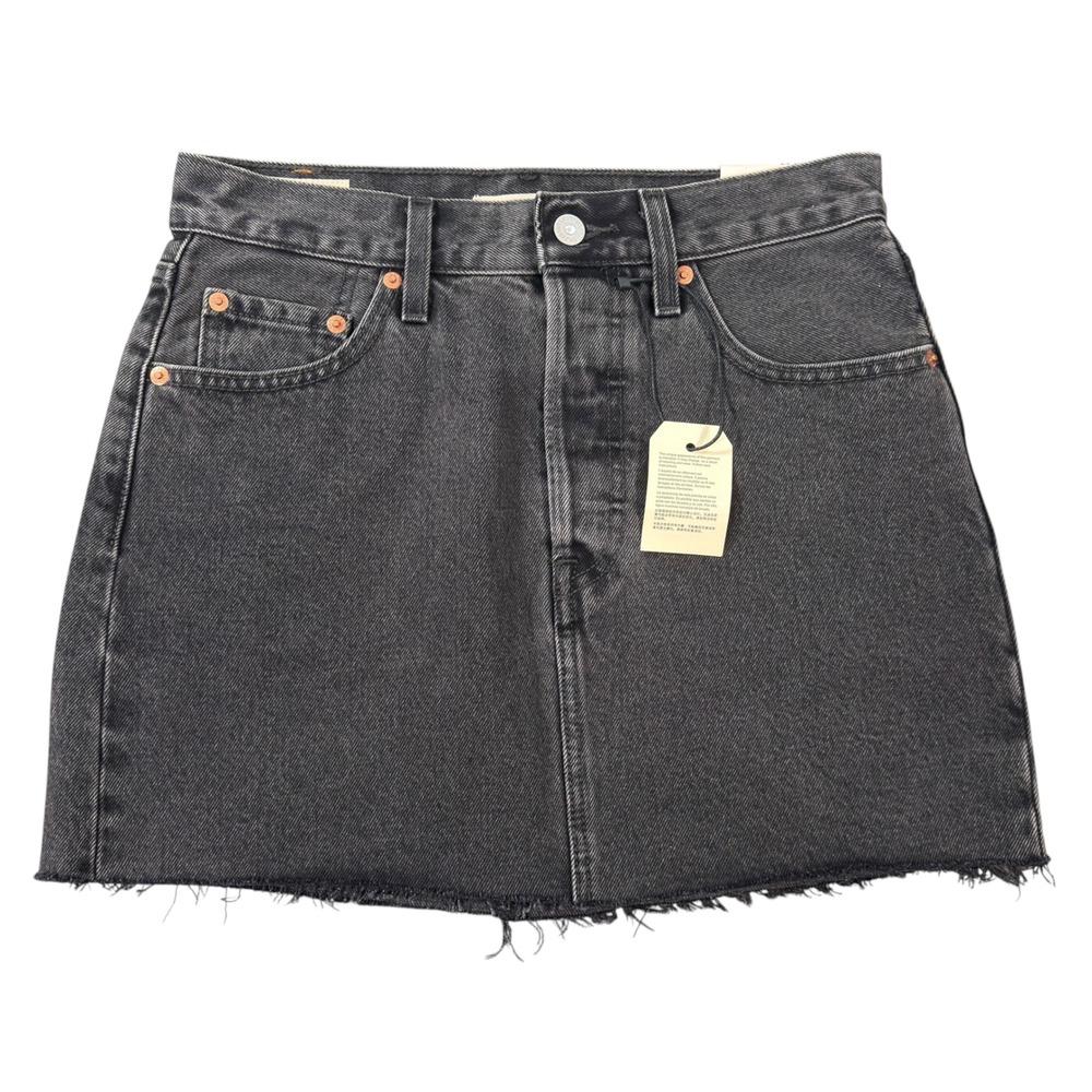 Levi Women Icon Skirt Black Denim Raw Hem Mini Skirt Size 25